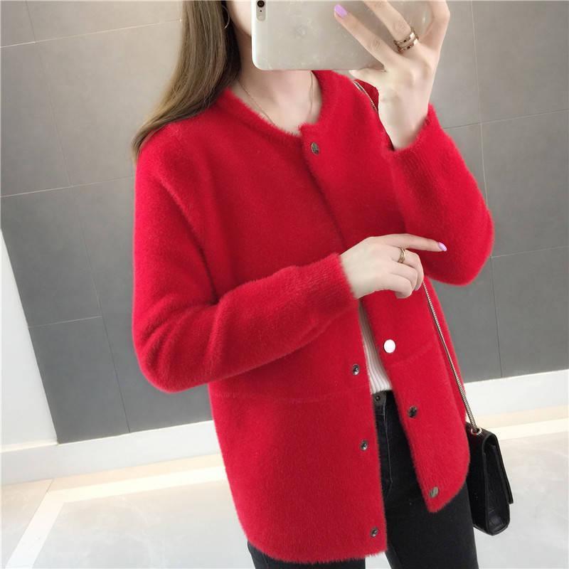 

Autumn Winter Women' Clothes Sweater Coat 2020 New Women Loose Velvet Long-sleeved Cardigan Woman Coat, Black