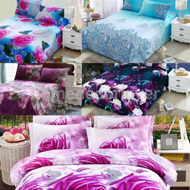 

4Pc/Set 3D Flower Pattern Duvet Quilt Cover,Flat Sheet Bedding Set with 2 Pillowcase Double King Size Bed