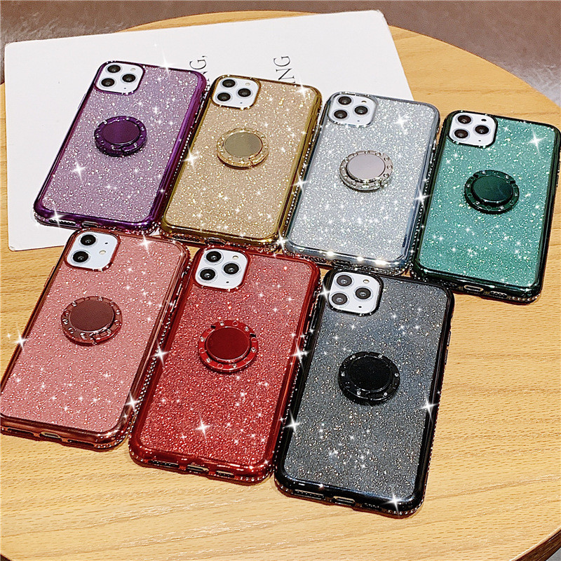 Phone Shell Cases with Bracket Diamond Luxury Glitter Cellphone Case for iPhone 13 12 Mini 11 Pro Max Xr X Xs 7 8 6S Plus DHL-image-626054337