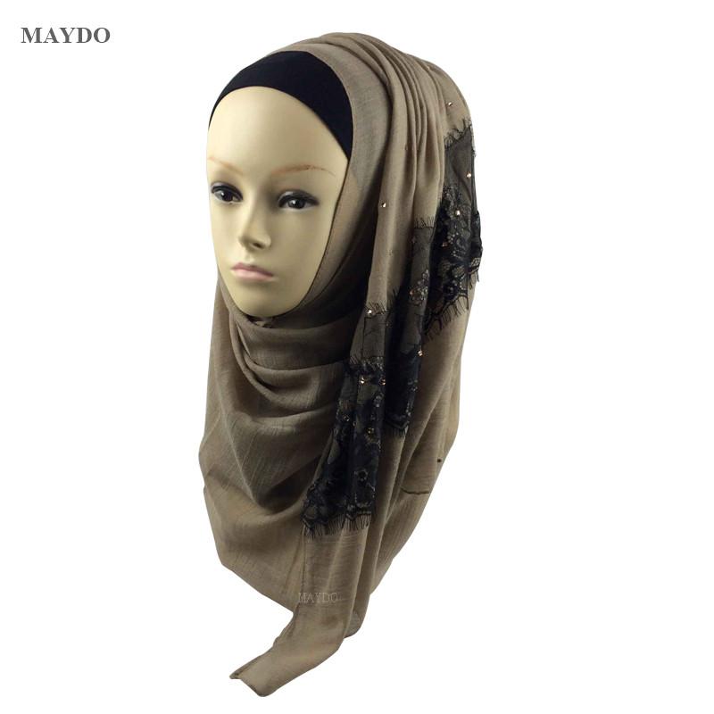 

CJ153 5PCS/SET 180*70cm Women Muslim Lace Hijab Scarf Femme Musulman Soft Cotton Headscarf Islamic Hijab Shawls And Wraps