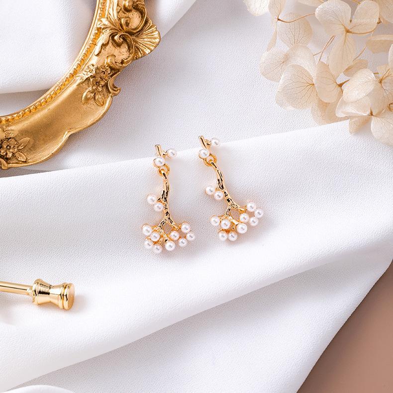 

2020 New Fashion Geometric Simulated Pearl Branch Flower Pendientes Long Dangle Earrings For Women Jewelry Gift Brinco1