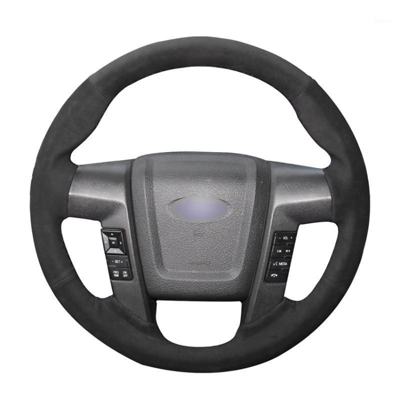 

Hand-stitched DIY Black Suede Car Steering Wheel Cover for F150 F-1501