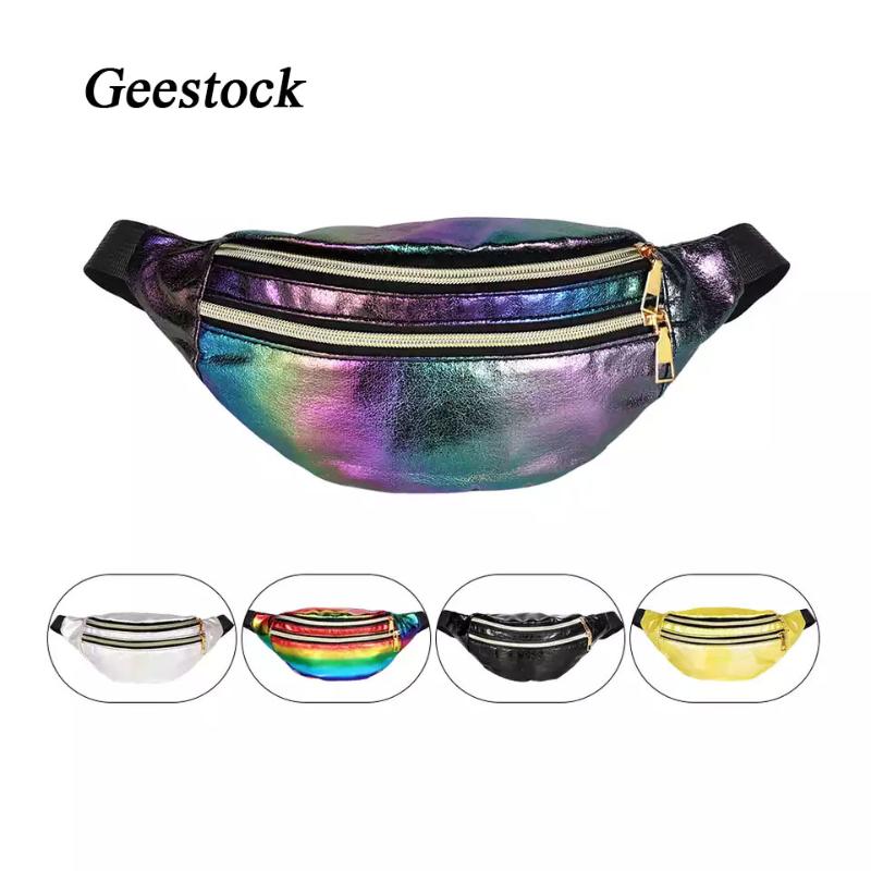 

Geestock Women Fanny Pack Holographic Waist Packs Fashion Laser Bumbag Designer Chest Bag Women Party Belt Bag Phone Pouch, Black
