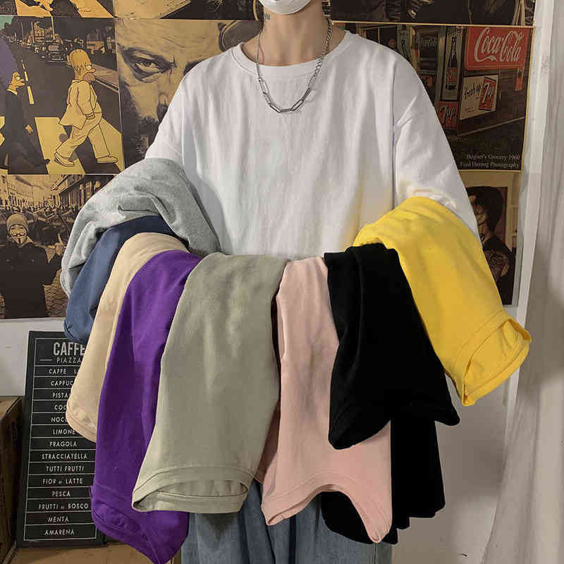 Oversized T Shirts Men Short Sleeve Solid Loose Streetwear Hip Hop Tshirt High Quality 100% Cotton Casual Men T-shirts Tees Tops G1222-image-747710442