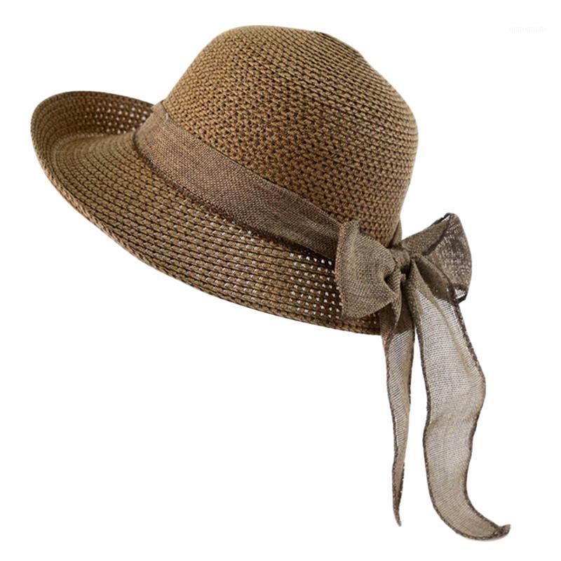 

Women'S Sun Straw Hat, Big Brim Hat Bowknot Summer Hat Foldable Roll Up Floppy Sunhat Beach For Women1, Khaki