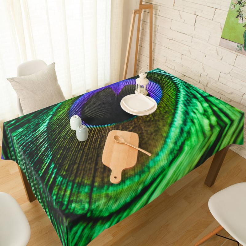 

Peacock Feather Green Tablecloth Linen Cotton Table Cloth Spandex Elastic Dining Chair Slipcover Kitchen Table Cover, As pic