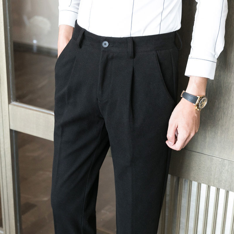 

2020 Casual Woolen Formal Dressed As Pantalon Pants Homme Costume 3zy6, Black