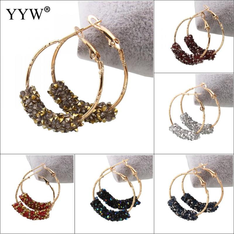 

Free Shipping Elegant Resin Crystal Hoop Earrings Bijoux Sweety Colourful Gold Color Ear Circle Big Earrings Charm Brinco Gift