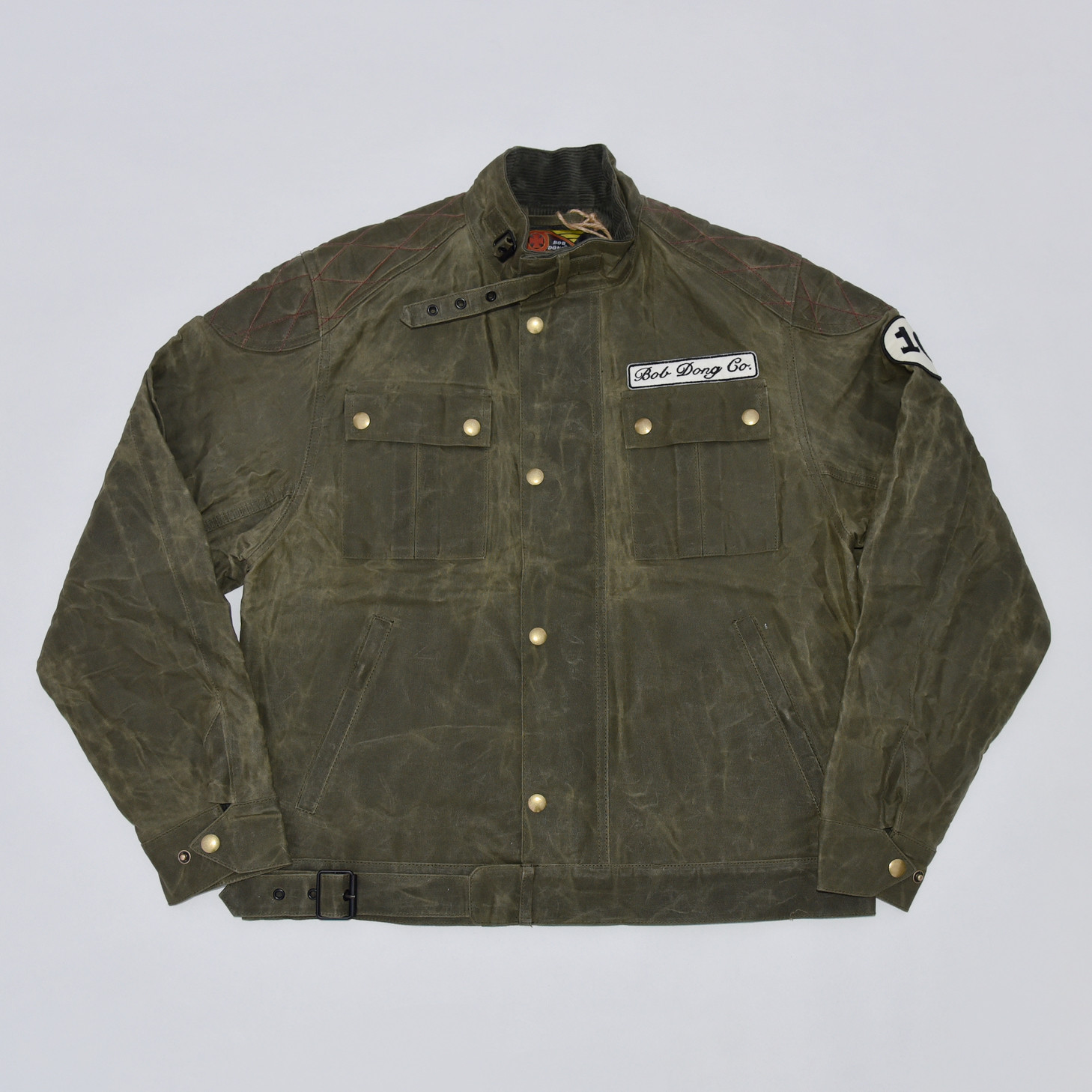

cotton coat waxed short style stand-up motorcycle man's jacket R5IC, Olive green.