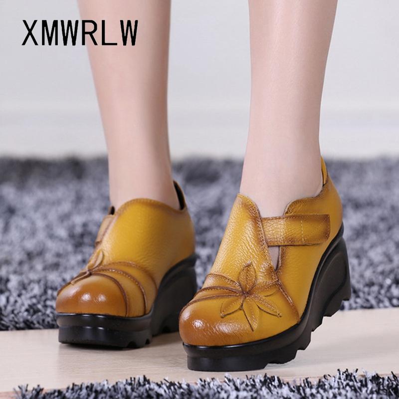 

XMWRLW Women's Summer Sandals Genuine Leather Retro Ladies Wedges Shoes Women Sandal Rubber Sole Summer Sandals For Woman Shoes, Black