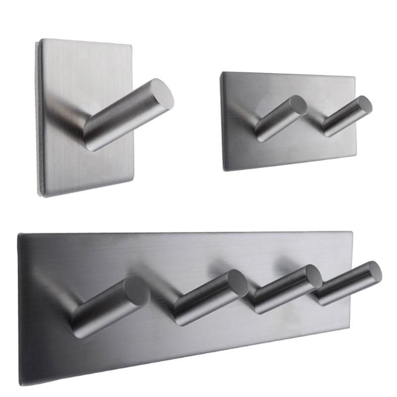 

304 Stainless Steel Self Adhesive Hook Key Rack Bathroom Kitchen Towel Hanger Wall Mount can CSV