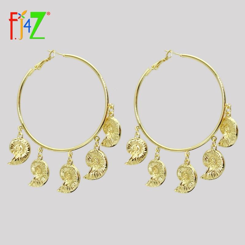 

F.J4Z New Hot Seashell Earrings for Women Summer Beach Nature Shell Big Hoop Earring Cowries Jewellry Collection Wholesale