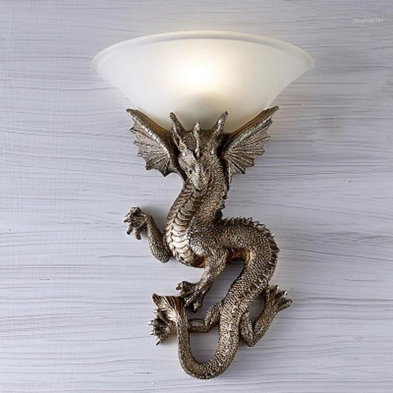 

European style foreign dragon resin wall lamp living room TV background wall Nordic creative lamp bedside aisle decorative1