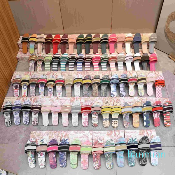 

Designer Slides Paris Women Slippers Triple Black Scuffs Summer Sandals Beach Slide Flip Flops Leather Rubber Red Pink Embroidered Floral In