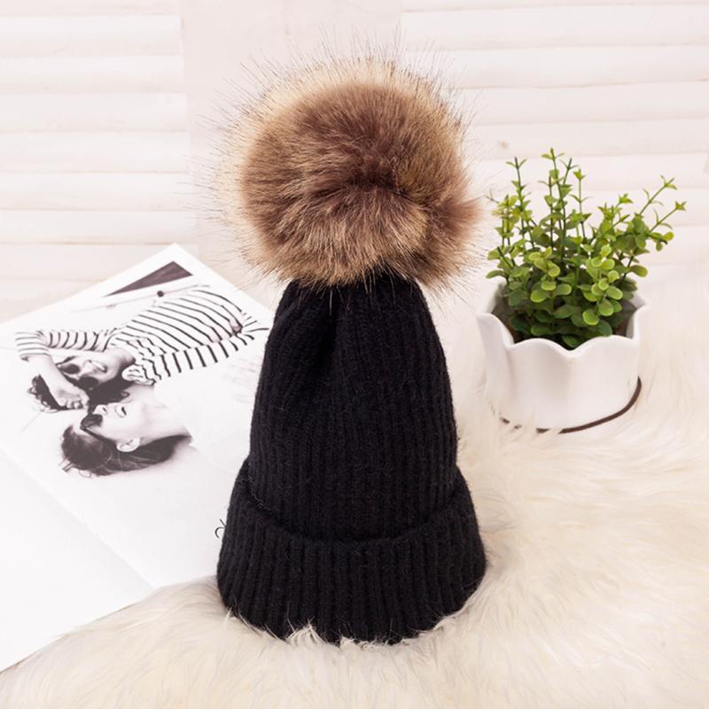 

Women Gifts Soft Fashion Ear Protection Solid Covered Button Windproof Plush Ball Daily Outdoor Knitted Hat Warm Casual Winter, Navy blue