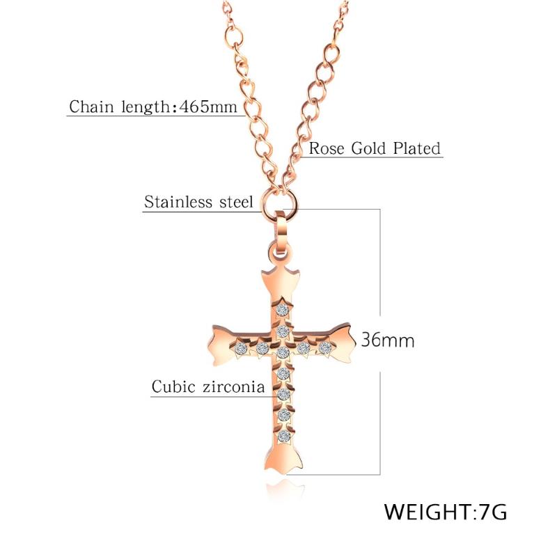 

New Fashion White/Golden Stainless Steel Necklaces Cross Shape Mosaic Cubic Zirconia Pendant Necklaces Men Women Jewelry XL029, Silver