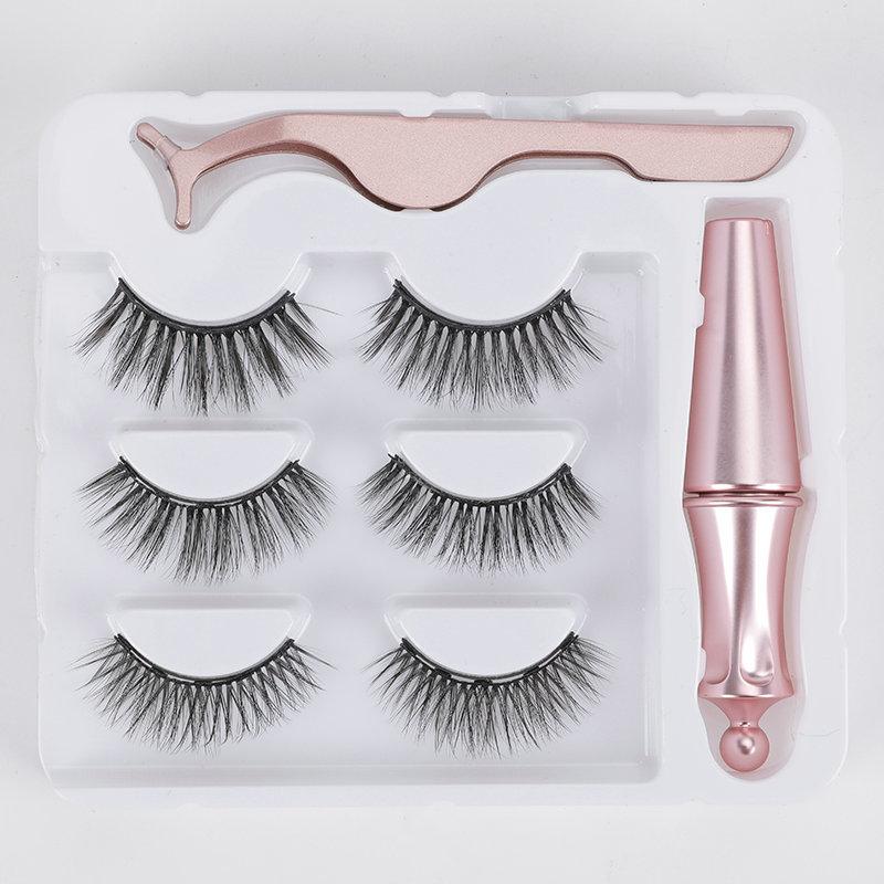

3 Pairs Magnetic Eyelashes 3D False Mink Eyelashes Reusable Thick Magnet Lashes Eyeliner Liquid & Magnetic False Set