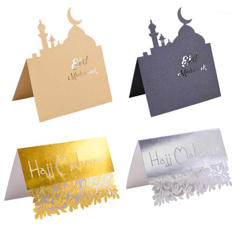 

10/20/30/50 Pcs Eid Mubarak Card Golden Silver Table Seating Cards Eid Ramadan Party Decor Invitations Reception Tables Supplies1