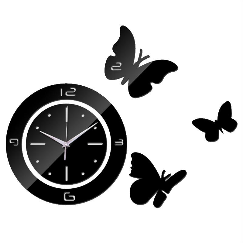 

2020 new Acrylic 3 butterfly wall clocks circle home decor diy crystal Quartz modern wall clock art watch free shipping