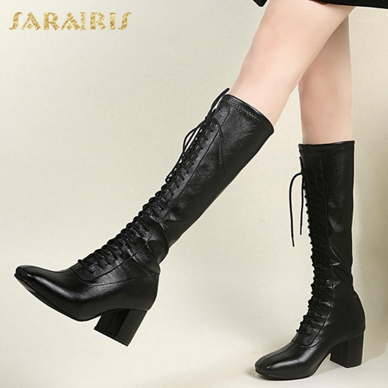 

Sarairis 2020 New Fashion Warm Plush Winter Boots Women Shoes Thick Heels INS Hot Dropship cross-tied Knee-High Boots Ladies1, Beige