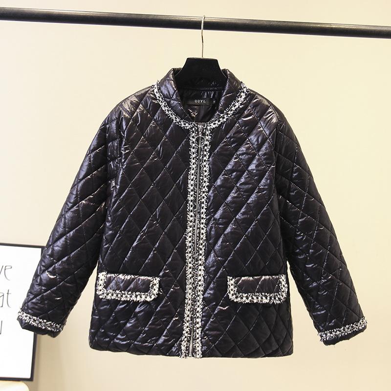 

Large Size Women's Parka Winter Warm 2020 New Loose Chic Style Shiny Padded Jacket Temperament Down Cotton Thin Coat, Beige