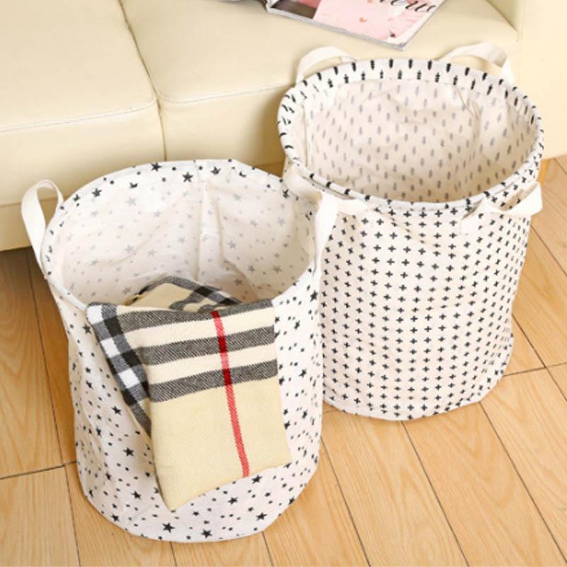 

1Pcs Dirty Clothes Barrel Folding Multifunction Home Storage Tools 35*40cm Cotton Linen Toys Organizer Waterproof Laundry Basket