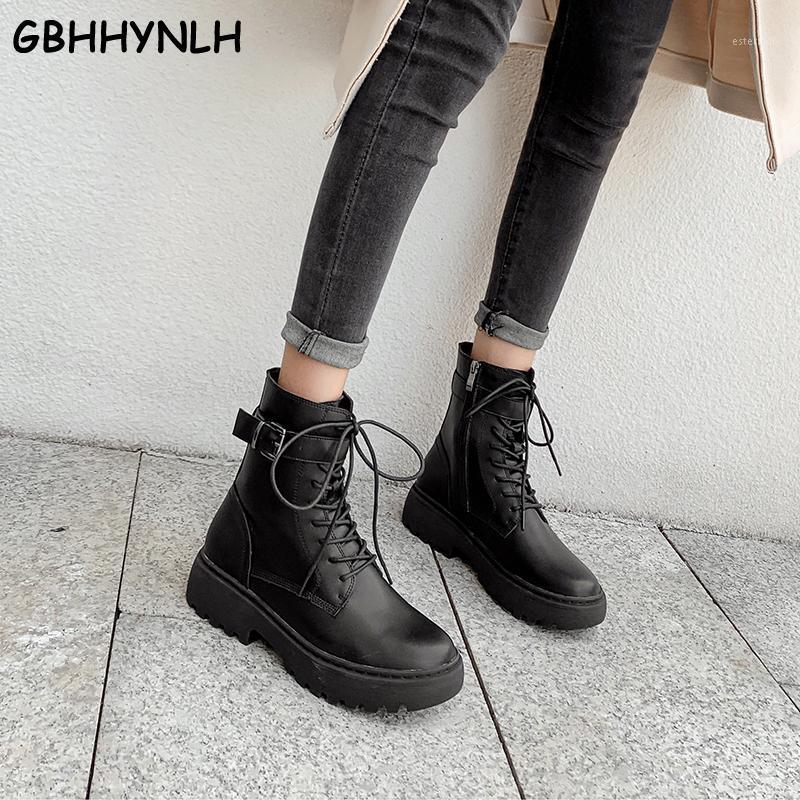 

GBHHYNLH Woman Lace up Autumn Boots Womens Ladies Chunky Wedge Platform Black Ankle Boots Punk Goth womens casual LJA8991