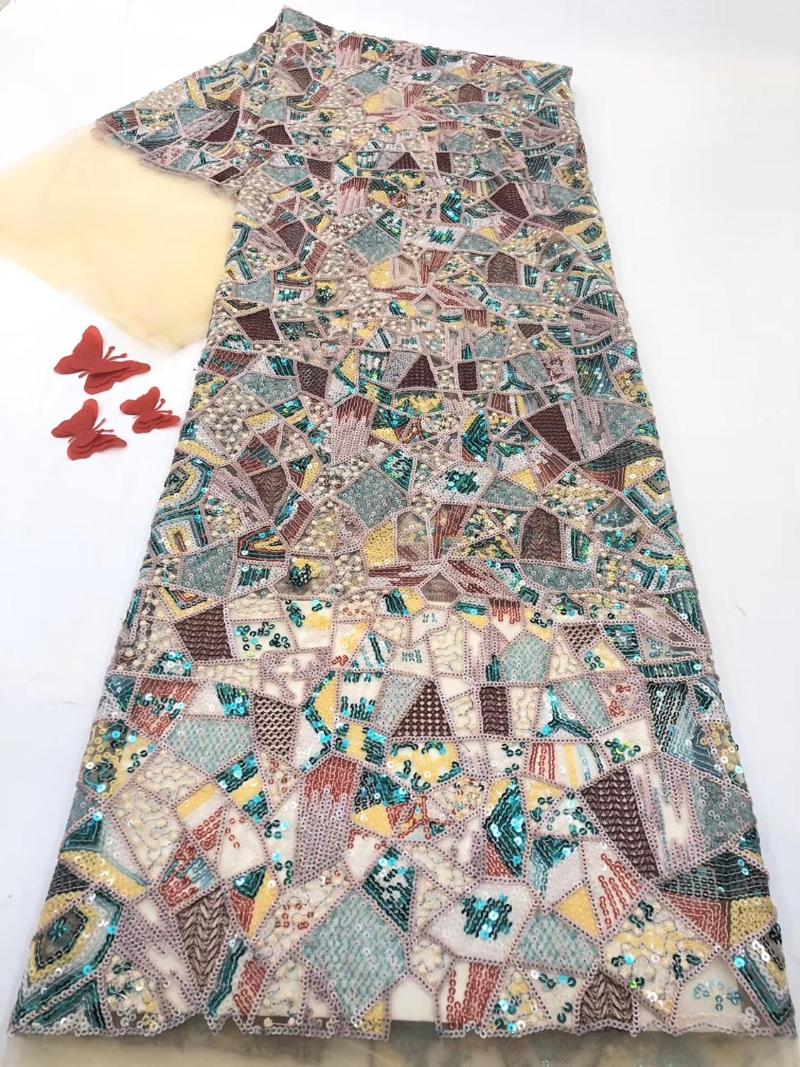 

Nigerian Lace Fabric High Quality French Lace Fabric With Sequins Fashion African Mesh Fabrics 5Yards/Lot TS9131