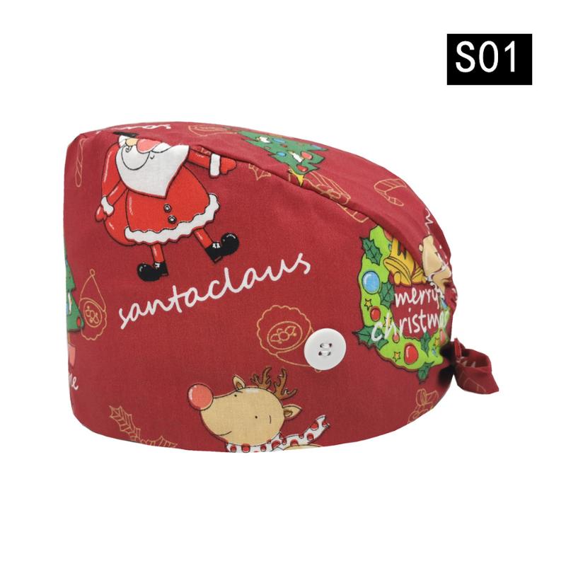 

High Quality Breathable sweat-absorbent cartoon print scrub cap Pet grooming beauty salon lab work caps scrub hat