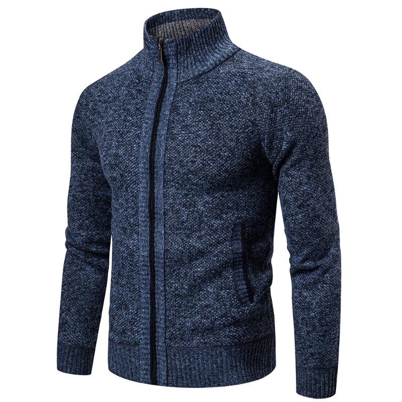 

Men Sweaters Solid Color Stand Collar Full Sleeve Open Stitch Zipper Casual Outwear Knitted Tops Male Spring Autumn, Green
