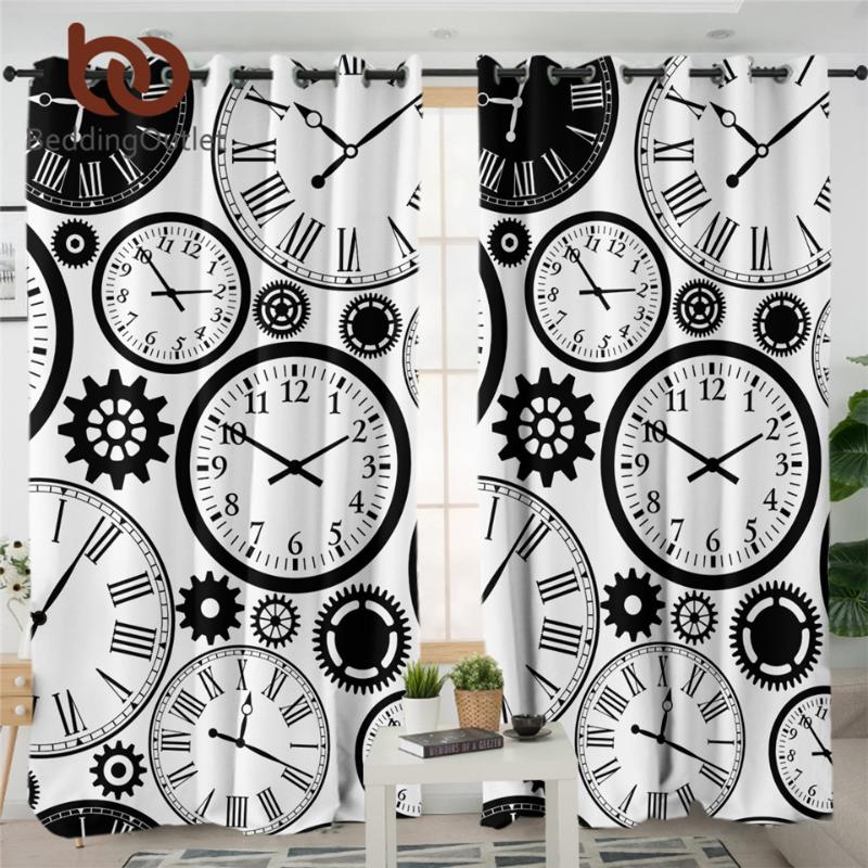 

BeddingOutlet Clocks Time Bedroom Curtain Black and White Blackout Curtain Classic Gears Window Treatment Drapes Drop Ship 1pc, 001 1 piece
