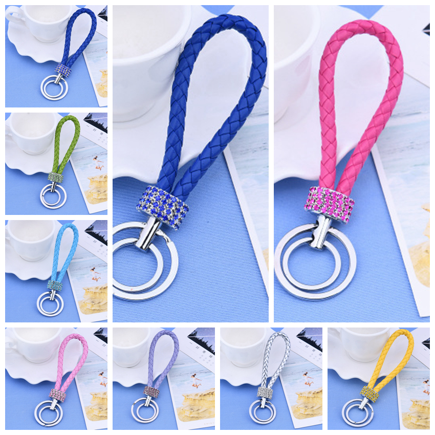 

Crystal keychains Rhinestone Double Loop Fashion Creative backpack key chains purse messenger bag backpack pendant 23 ColorsLLS128