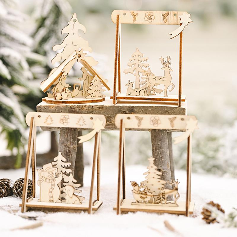 

1set mini Christmas swing DIY wooden craft merry Christmas decorations for home gift 2020 xmas decor new year gift navidad natal