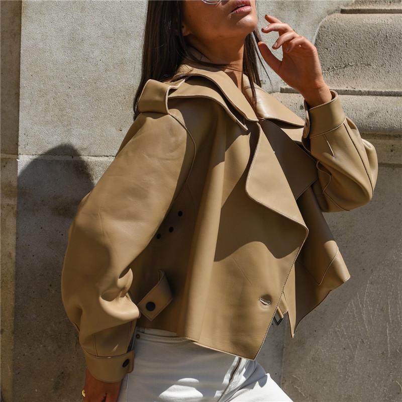 

BLSQR 2021 Spring Coat Retro High Street Turn-down Neck Women PU Leather Jacket Short Black Faux Leather Jacket Female Loose Top1
