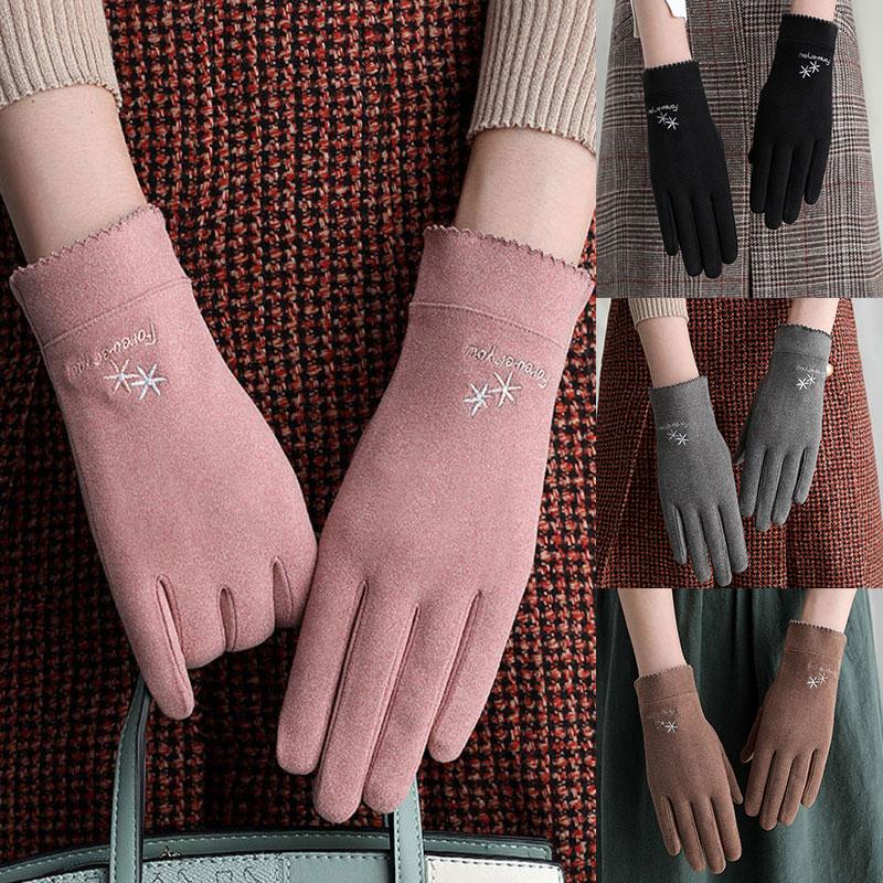 

Female Wool Fleece Inside Gloves Full Finger Mittens Plush Inside Cycling Driving Mittens Women Touch Screen Warm Gloves