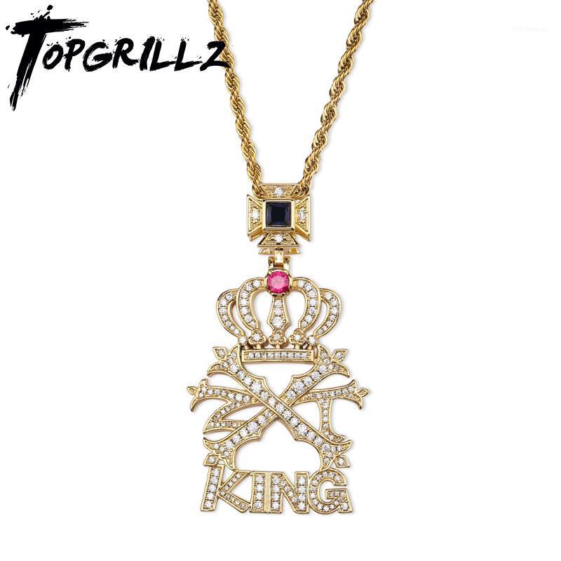 

TOPGRILLZ New Iced Out CZ stone Crown KING Letters Pendant &Necklace Micro Paved Bling Charm Chains Hip Hop Jewelry1