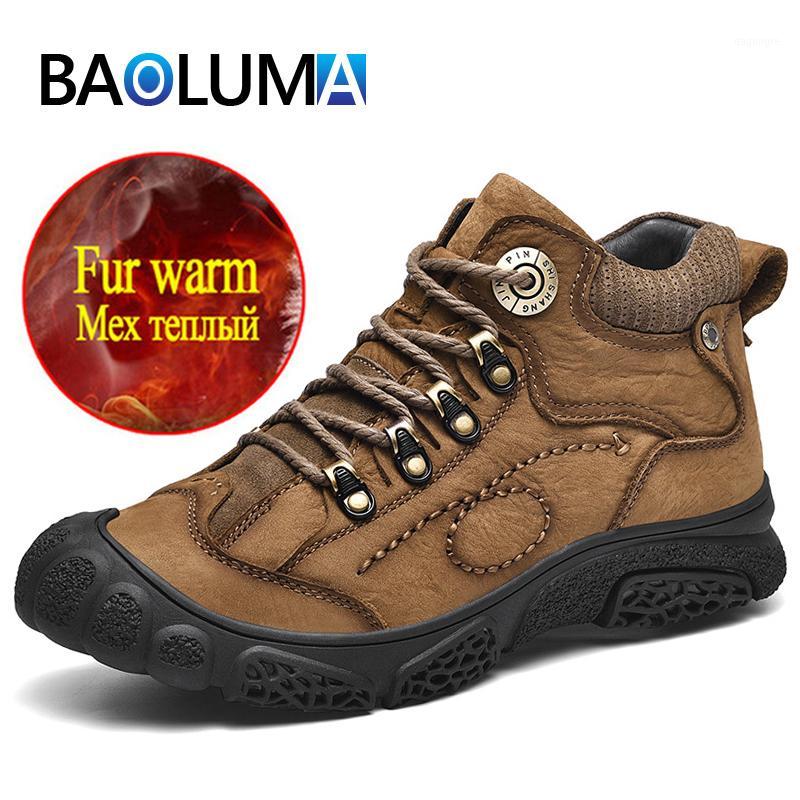 

Brand New Men's Boots Genuine Leather Men's Winter Boots Plush Warm Snow Wear-resistant Outdoor Footwear 38-481, Black no fur