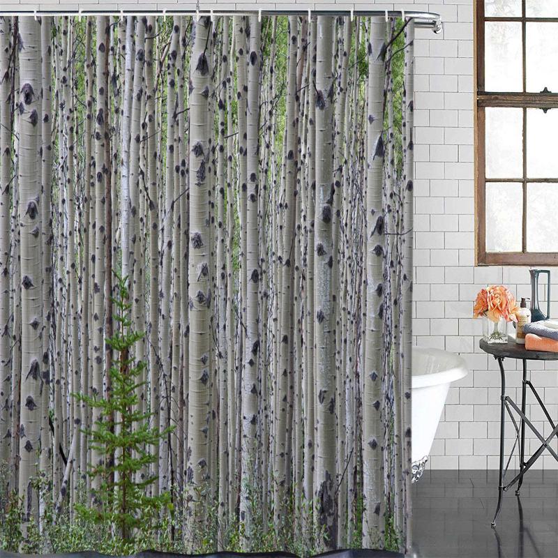

Bathroom Curtain Poplar Plant Forest Waterproof Fabric Shower Curtain Bathroom Decoration Shower &12 Hook