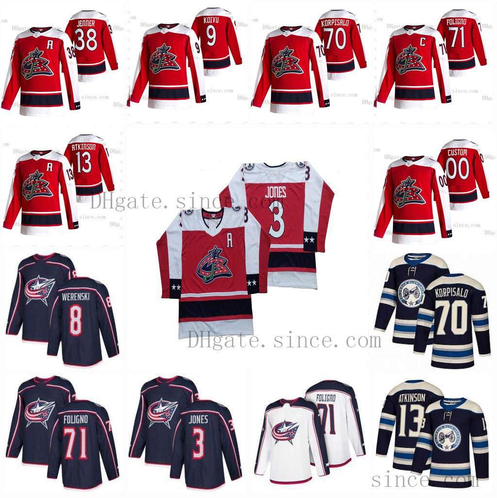 

Cam Atkinson Columbus Blue Jackets 2021 Reverse Retro Nick Foligno Seth Jones Max Domi Dubois Zach Werenski Korpisalo Mikko Koivu Jersey, 2021 reverse retro womens s-2xl