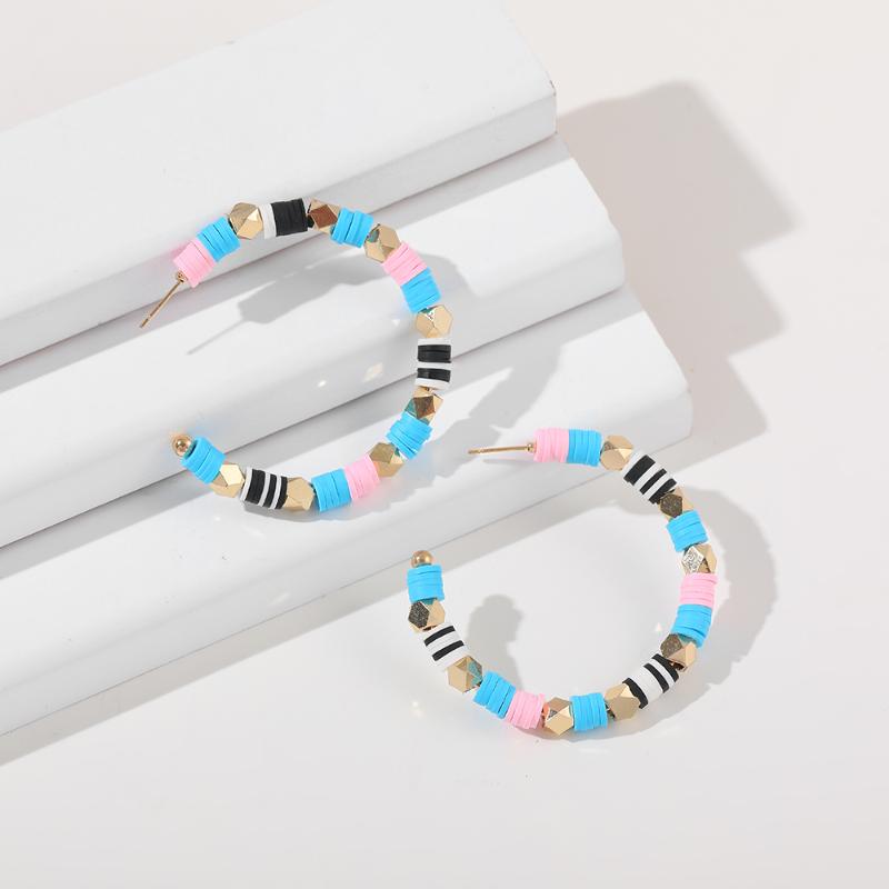 

2021 Boho Polymer Clay Heishi Beads Hoop Earings for Women Vintage Ethnic Multicolor Geometric Earrings Beach Surf Jewelry