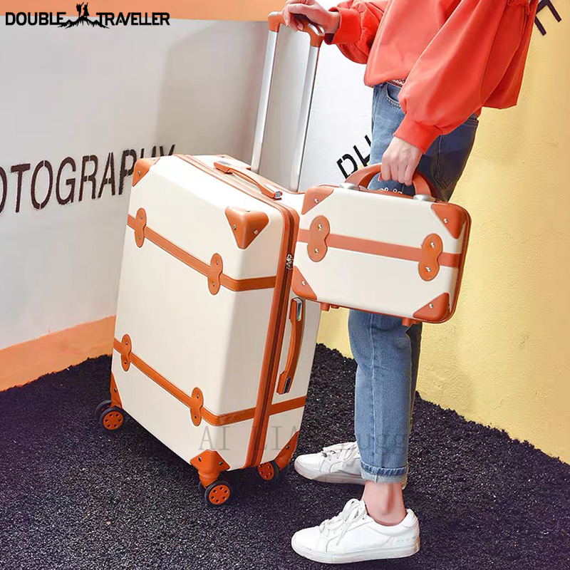 

Belt Korean Retro Women Rolling Luggage Sets Spinner ABS Students Travel Bags 20 inch Cabin password Suitcase on Wheels