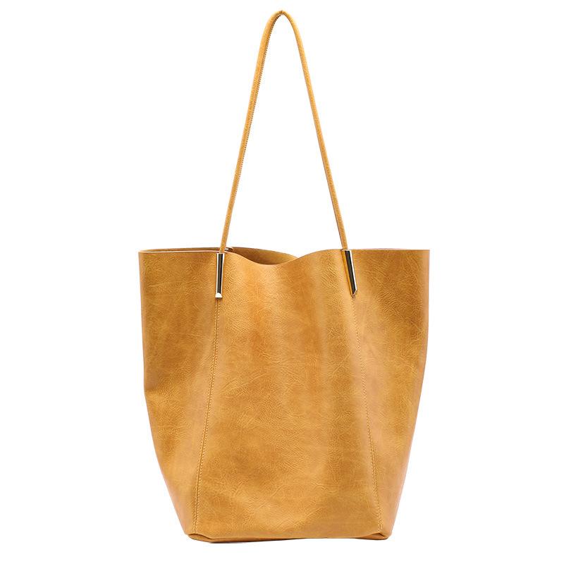 

Retro large capacity Tote Bag Fashion Pu bucket bag Japanese shoulder women's, Black