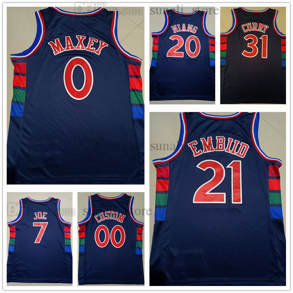 

Stitched Men 2021-2022 City Nacy Joel Embiid 21 Jerseys Basketball Seth Curry 31 Georges Niang 20 Tyrese Maxey 0 Isaiah Joe 7 Edition Embroidery, Navy