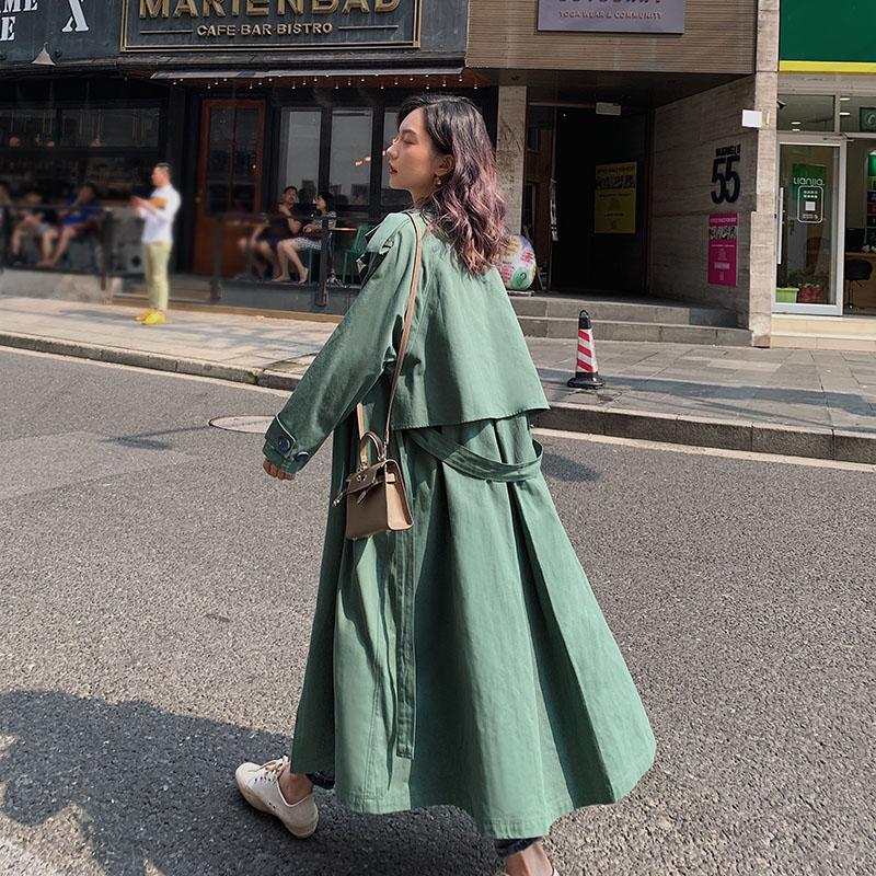 

2020 Green orange Autumn Winter Casual cloak Long Belted knee Trench Fashion women coats Batwing windbreaker