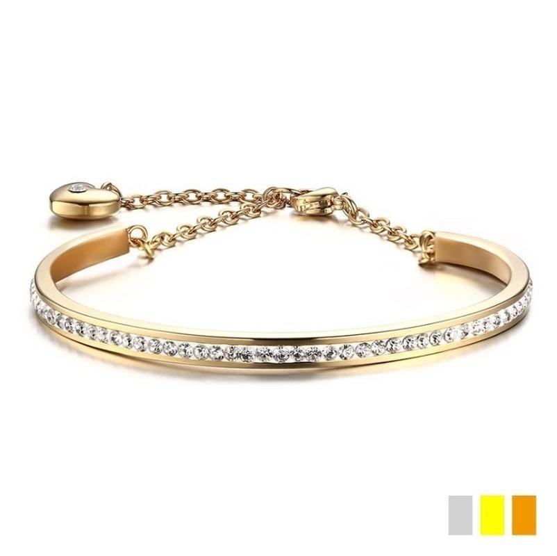 

Charm Bracelets Elegant Crystals Bangle For Women Heart Charms Adjustable Link ChainParty Jewelry