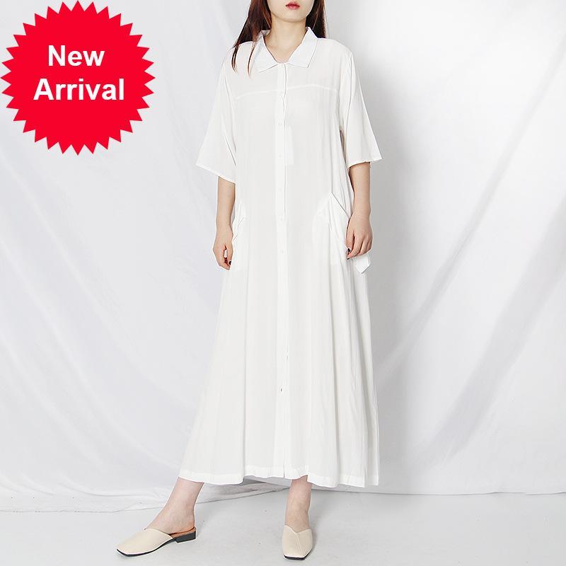 

2021 New Design of the Brand Holiday Clothes Summer Women's Fashions Loosed Large Pocket with Lapel Casual Short Dress Long 5sae, Blue