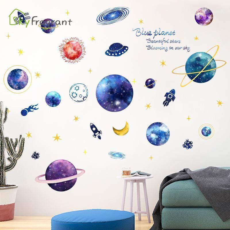 

3D three-dimensional wall sticker kids room decoration bedroom bedside decorative stickers blue planet self-adhesive home decor1