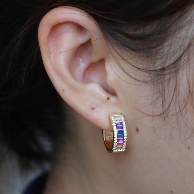 

Hip Hop Gold Silver COLOR 14mm hoop Earrings for lady Micro Pave Square CZ Earrings For Women Jewelry Gifts