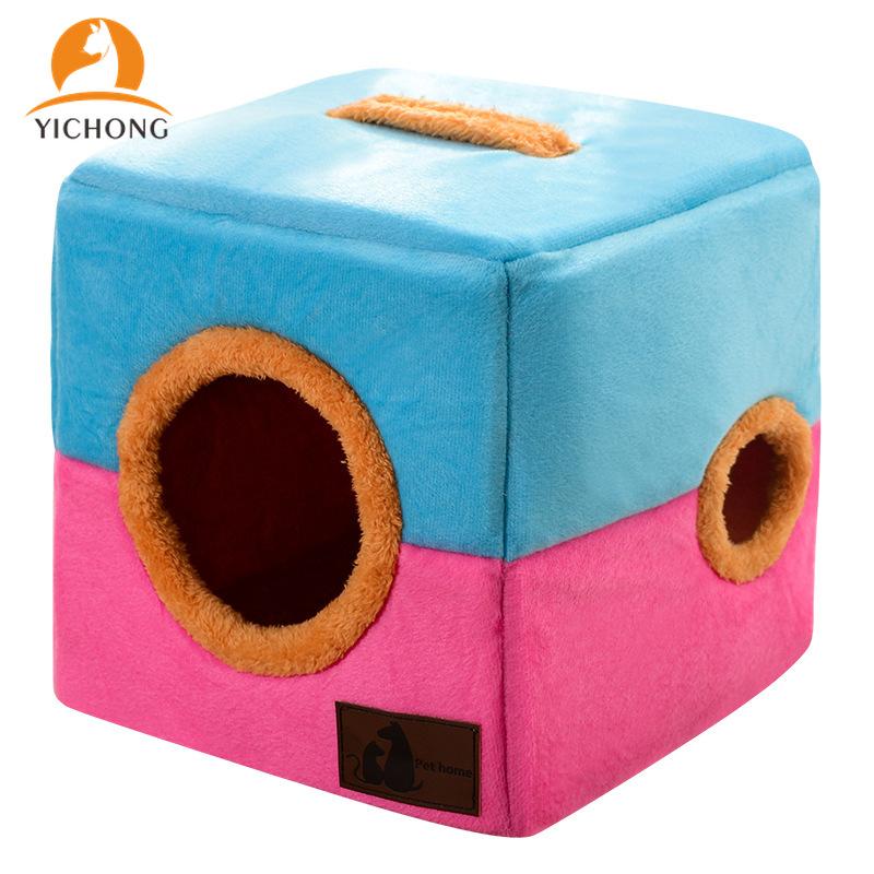 

YICHONG Creative New Folding Double Hole Pet Kennel Small Dog's Nest Winter Closed Cat's House Pet Supplies YC207, 02