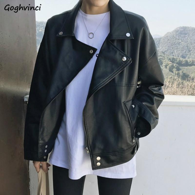 

Women' Jackets Jacket Women Black Solid Zipper Long Sleeve Comfortable Womens And Coats Harajuku Korean Style Casual Leather Coat Chic1